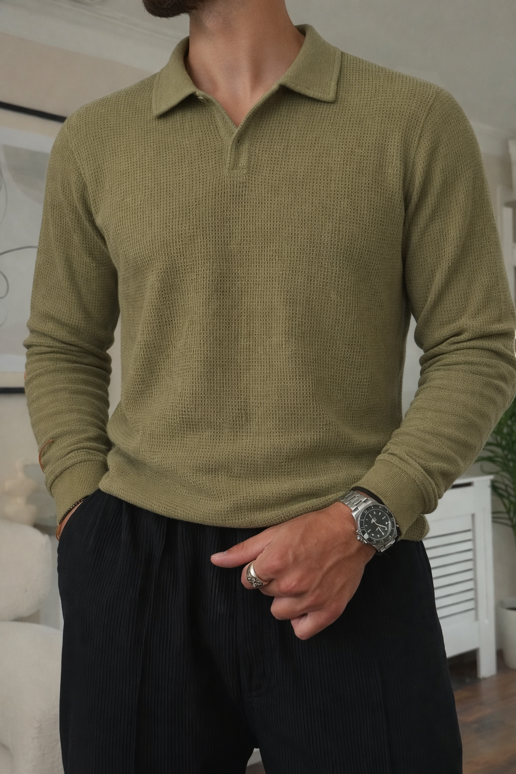 Green Johnny Collar SwearShirt