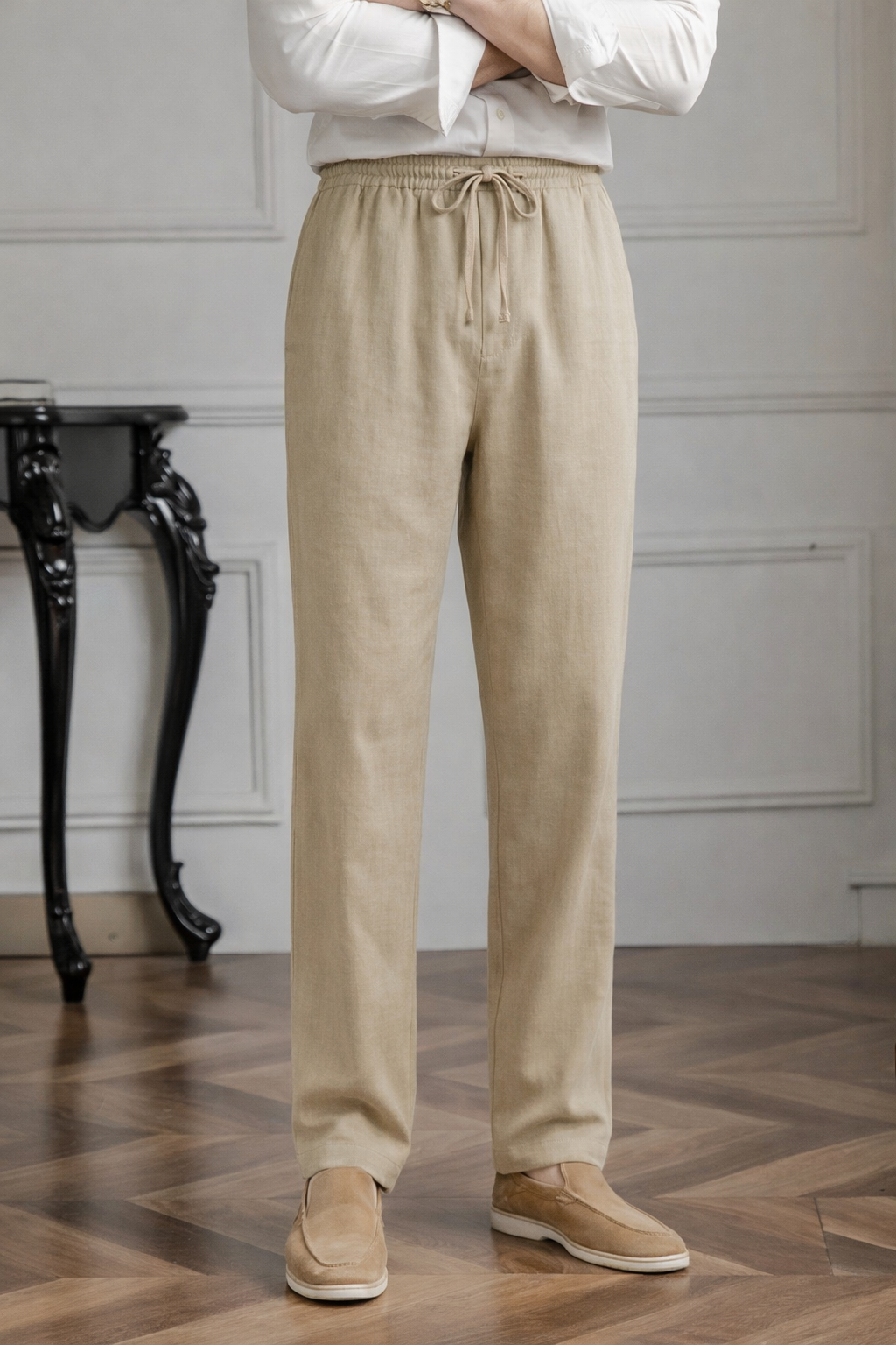 Beige Old Money Linen Trouser