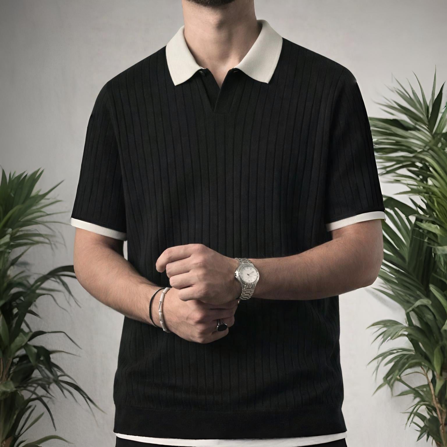 Charcoal Black Drop Needle Polo