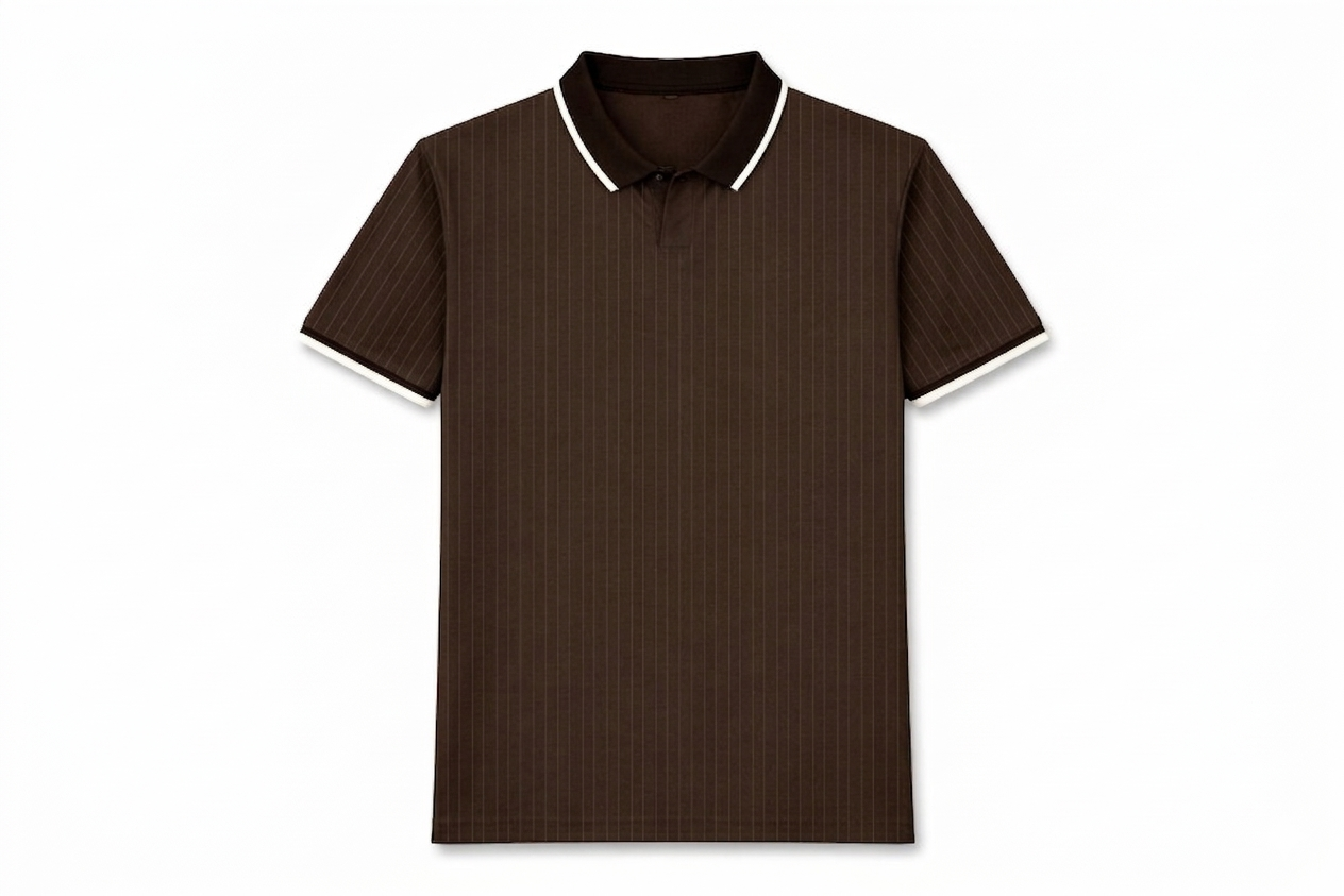 Seal Brown Pinstripe Silk Polo